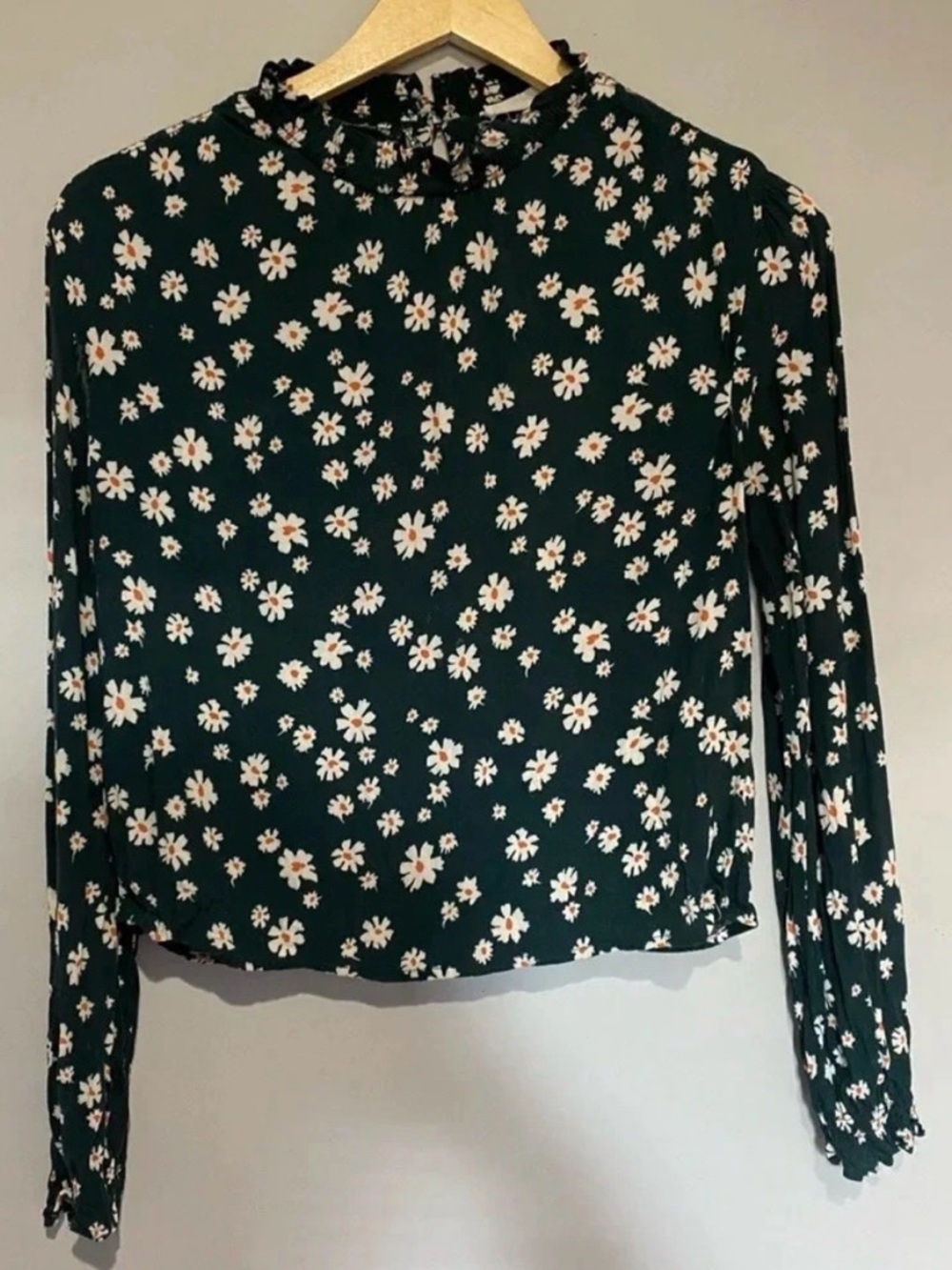 Elodie Dark Green and Floral Long Sleeve Blouse Size Extra Small XS